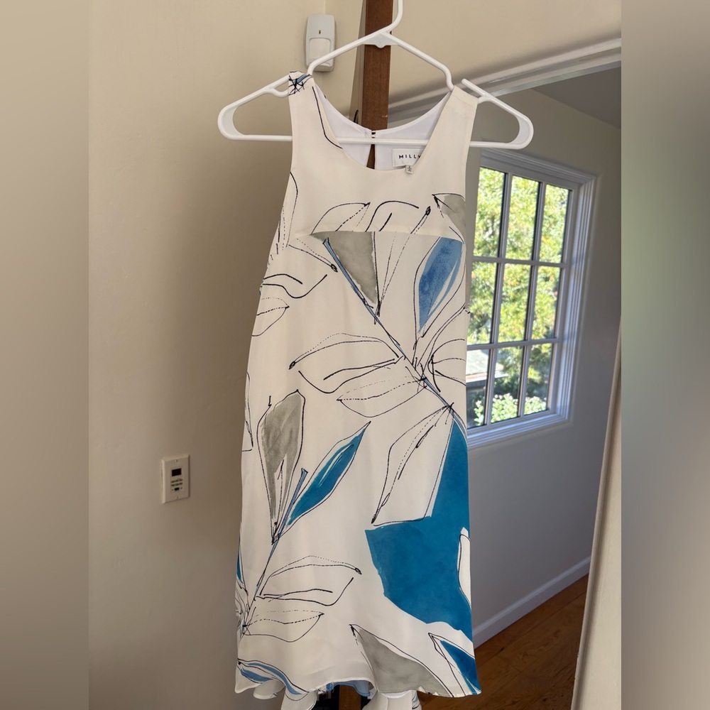 Milly White and Blue Silk Dress